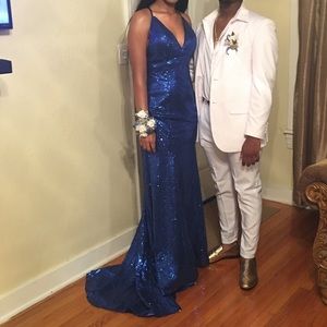 Blue Sequin Prom Dress